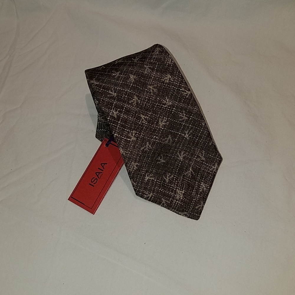 ISAIA Napoli 7 Fold Logo Tie Brown Grey Weeve